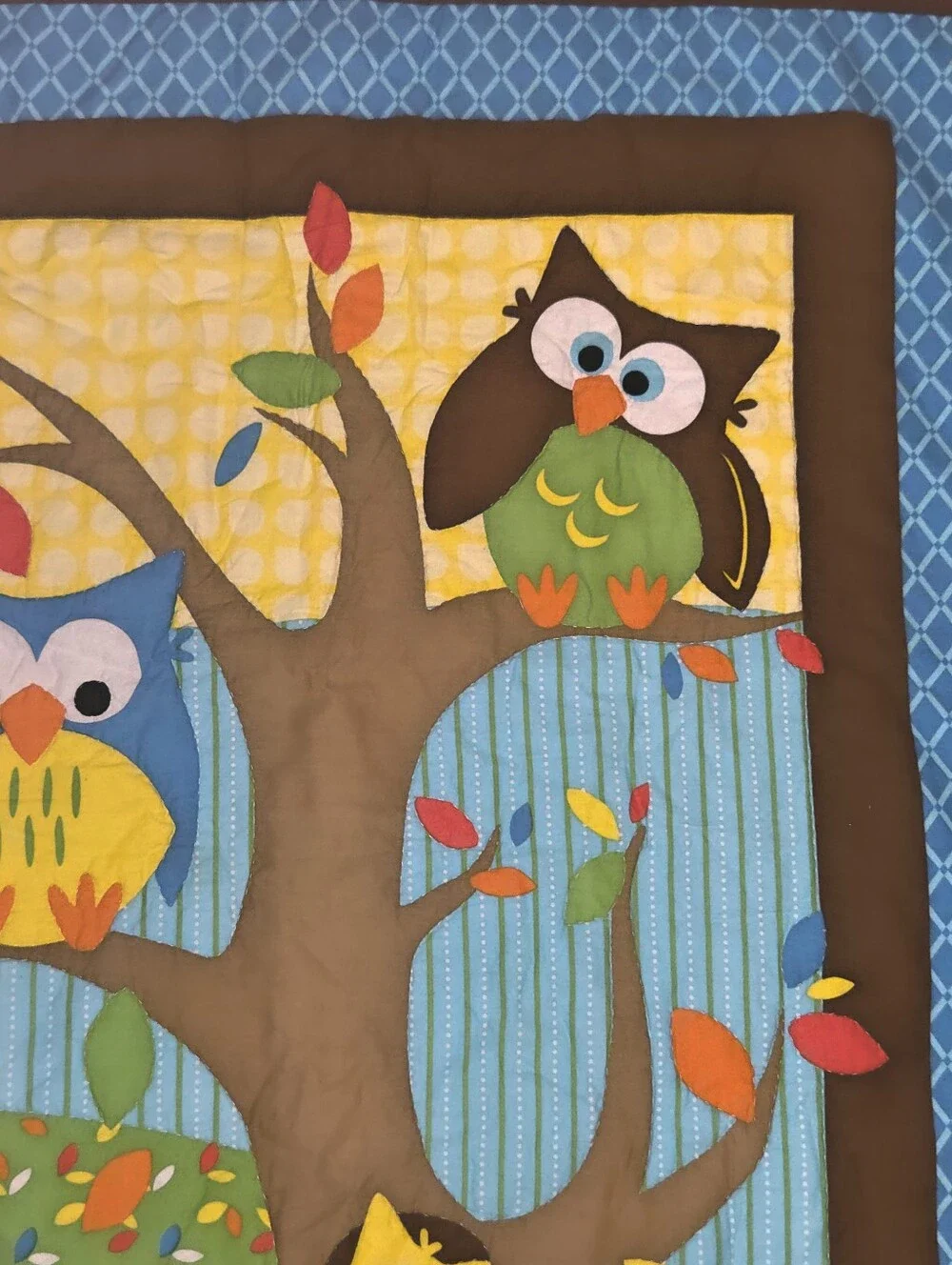 Owl Baby Crib Quilt Handmade Gender Neutral Woodland Nursery Wall Hanging 34x41